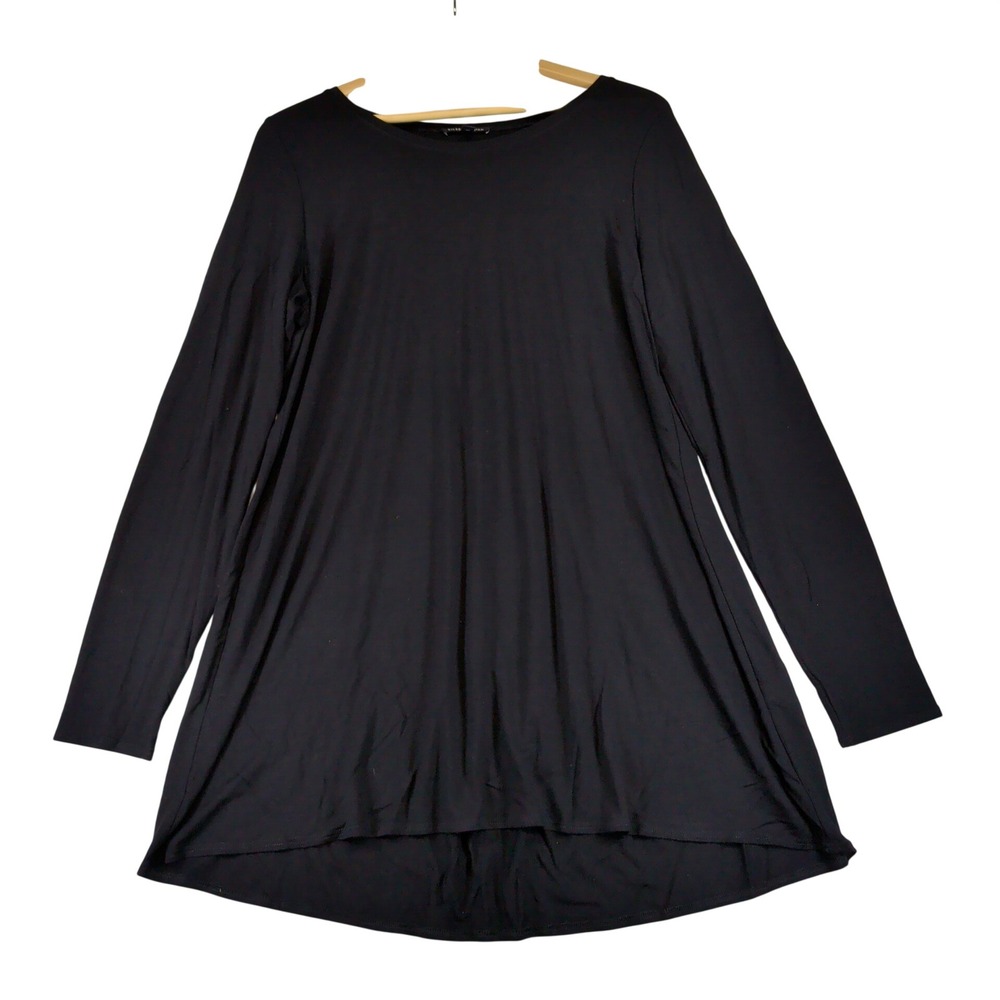 Eileen Fisher Womens Black Viscose Lycra Pleated Back Tunic Top Size Medium